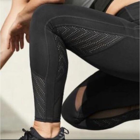 EUC Athleta High Rise Precision 7/8 Tight Leggings Black Mesh Cut Out L - Picture 2 of 13
